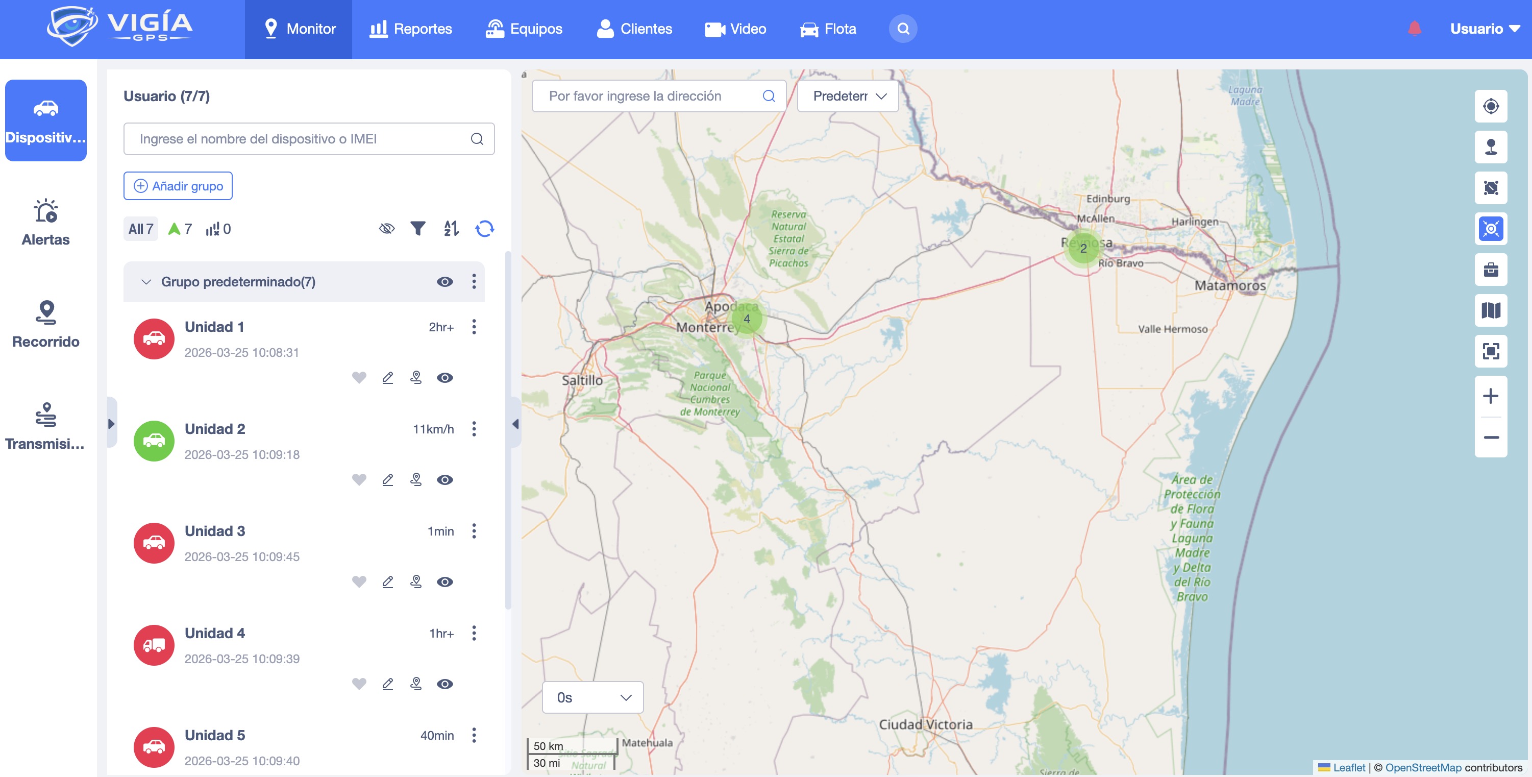 Dashboard de monitoreo de VIGÍA GPS
